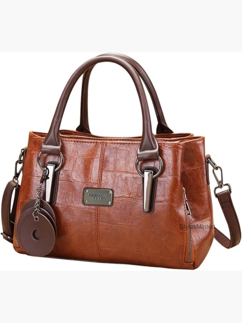 Vegan Leather Tote Bag with Multiple Pockets Compartments Adjustable Strap